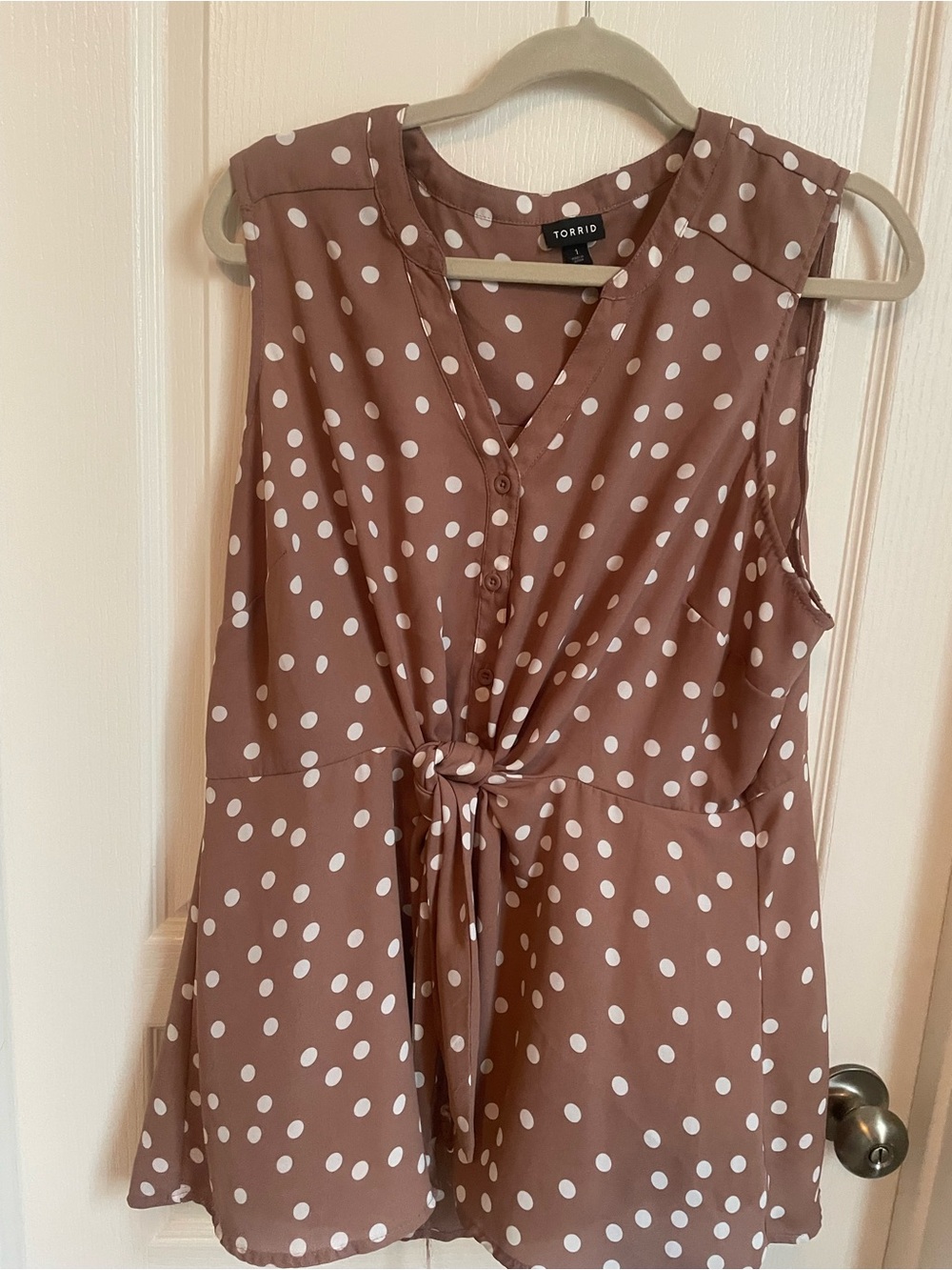 torrid Dusty Rose Polka Dot Tie-Front Sleeveless Top